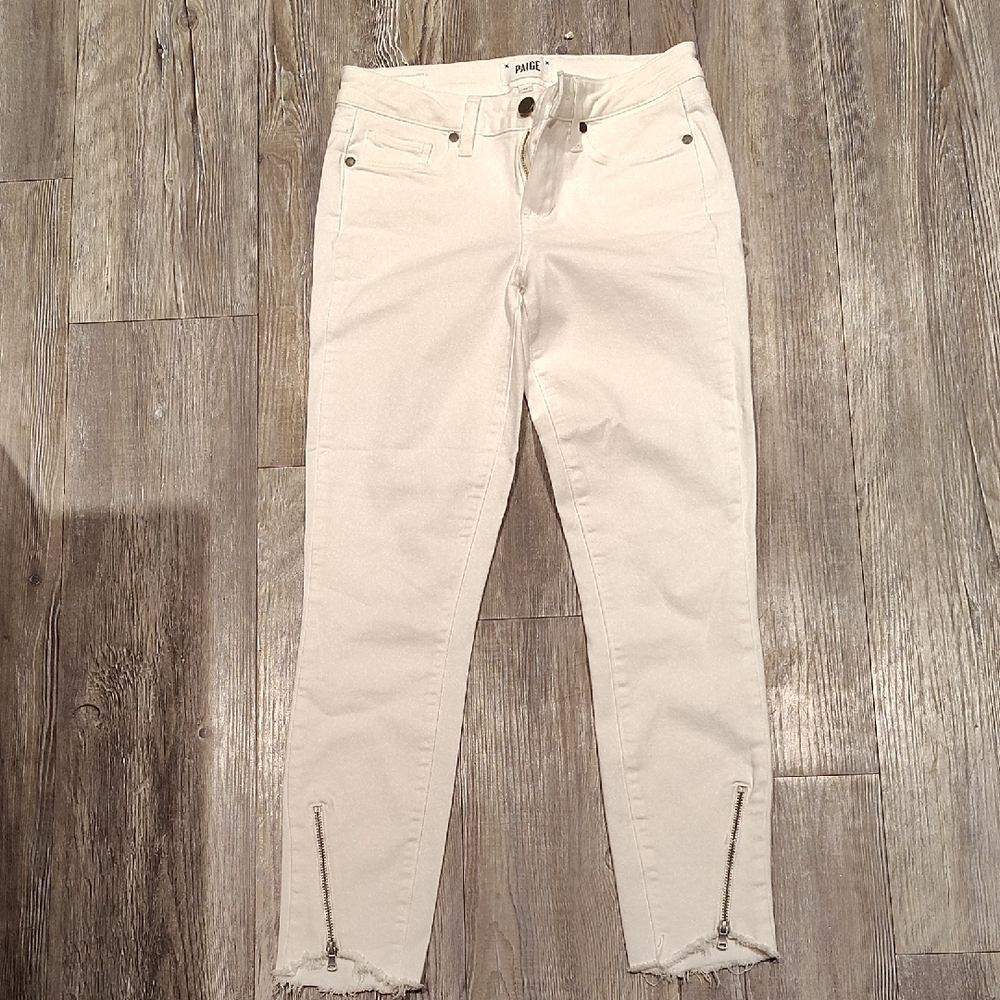 PAIGE White Skinny Jeans with Split Hem